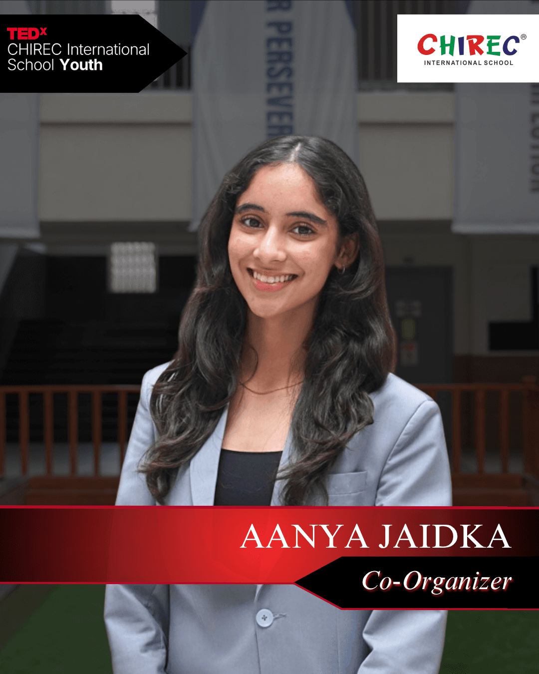 Aanya is a 12th grader at CHIREC International, hoping to pursue economics and policy making. Apart from being a national-level table tennis player, she is deeply passionate about MUNs — having attended her first conference in 2019 and currently serving as the Secretary General for CHIRECMUN 2025. An avid foodie, Aanya’s thoughts are often half on what she’s going to eat next and half on how good it’s going to be.

In her capacity as Co-Organiser, Aanya looks forward to bringing her experience in organising events to make this edition of TEDxCHIREC the best one yet — and is excited to see you all there.