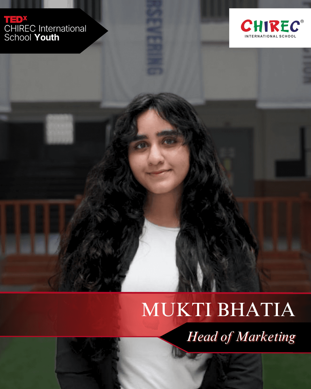 Mukti Bhatia is an IBDP 2 student at CHIREC International School taking Business Management, English Language and Literature and Economics at Higher Level. Interested in learning about the ropes of engagement and algorithms, she wants to take up Marketing in the future.

Apart from her passion for making Canva cry and creating reels she hopes go viral, Mukti has also trained in western classical music for 2 years and started singing at the age of 5. From music to media, she believes in crafting memorable experiences whether be through performances or posts. A TEDx Speaker herself, she is ecstatic about being behind the scenes this time, to market those ideas that are truly worth spreading.