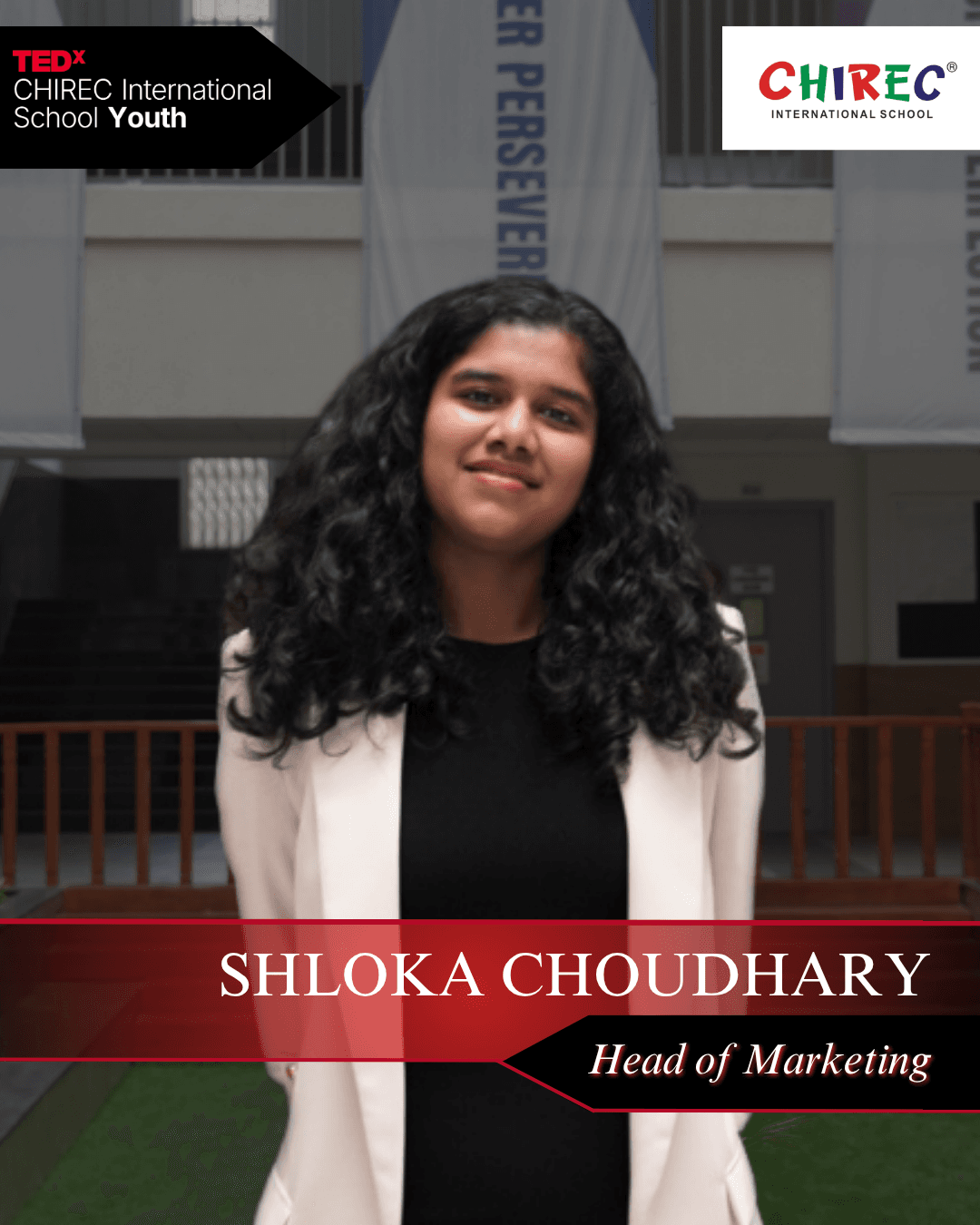 Shloka Choudhary is a Grade 12 CBSE student studying Economics, Business Studies, and Accounting. She loves art and design, and proudly holds the title of a professional binge-watcher. A die-hard Sunrisers Hyderabad 🧡 fan, she never misses a match and brings that same energy and team spirit into everything she takes on. Whether she’s rewatching her favorite shows or coming up with fresh creative ideas, Shloka thrives on visual expression and storytelling.

As the Marketing Head for this year’s TEDx, she’s excited to bring bold ideas, vibrant energy, and her creative spark to help make the event truly unforgettable.