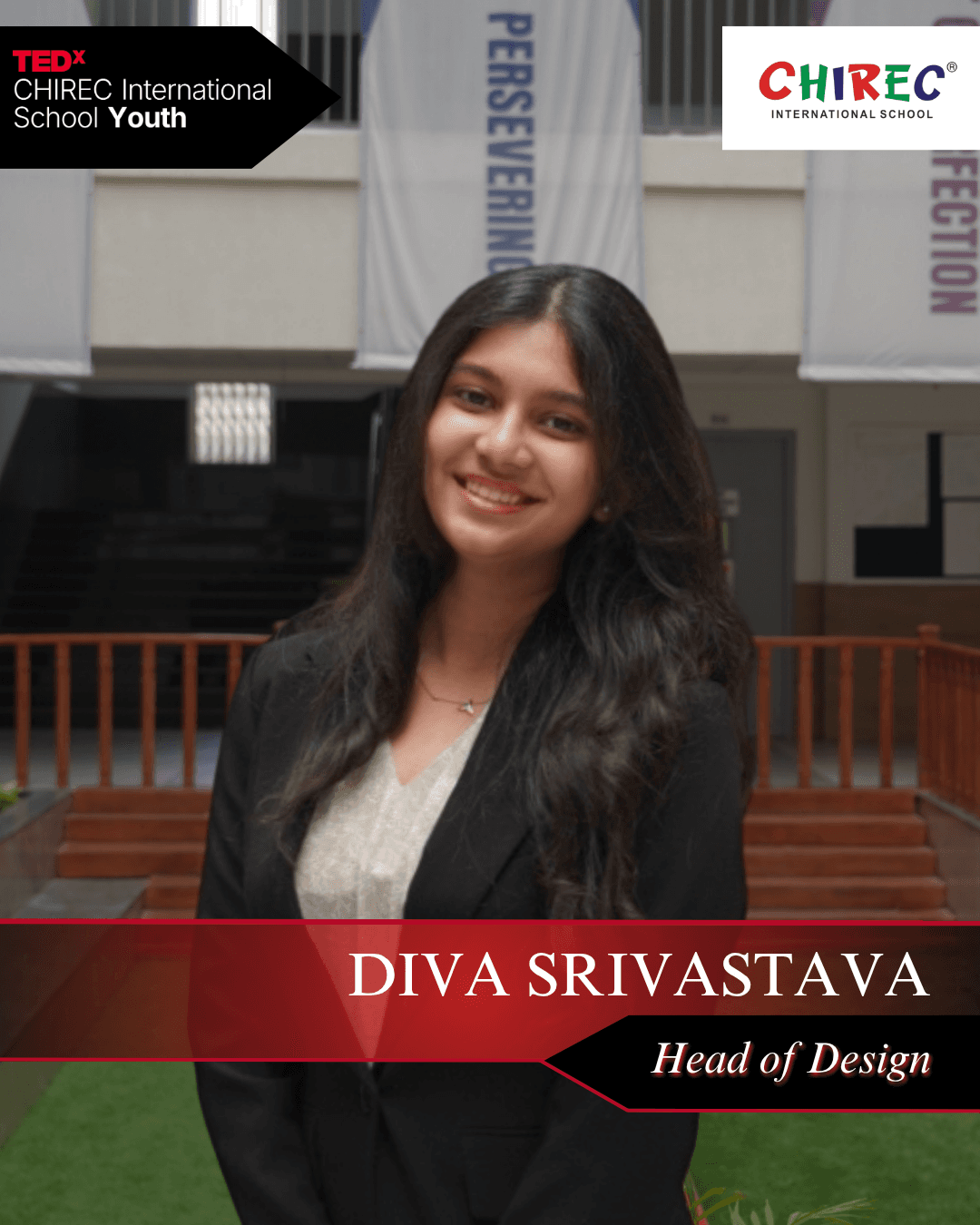 Diva Srivastava is an aspiring architect and a Grade 12 student at CHIREC International School, Kondapur, pursuing the science stream. A passionate orator and debater, she is recognized for her wit, creative vision, and sharp eye for detail. Outside academics, you can catch her binging documentaries, sketching and designing.
Diva is thrilled to meet you all and is committed to making the 5th edition of TedxYouth at CHIREC the best one yet